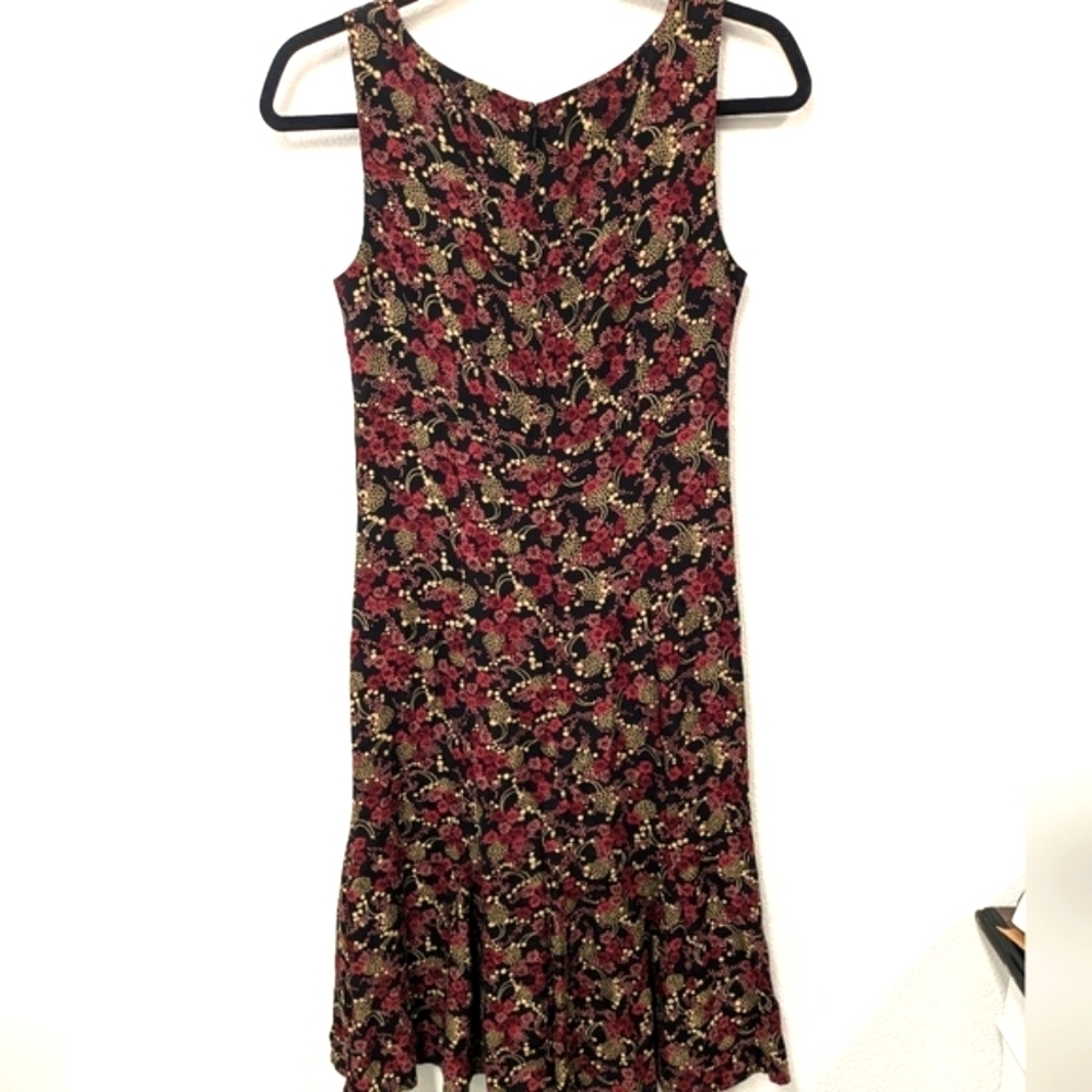 Loft Floral Starburst 90s Mom Flare Midi Dress sz 4 - Picture 6 of 10